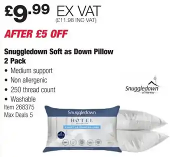 Costco Snuggledown Soft as Down Pillow offer