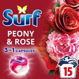 Asda Surf 3 in 1 Laundry Washing Detergent Capsules Peony & Rose 15 washes offer