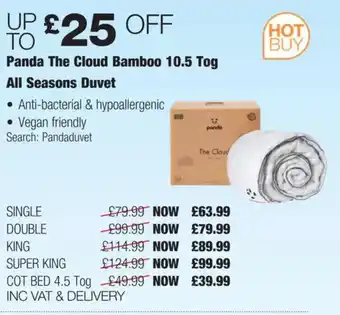 Costco Panda The Cloud Bamboo 10.5 Tog All Seasons Duvet offer