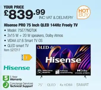 Costco Hisense PRO 75 Inch QLED 144Hz Freely TV offer