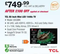 Costco TCL 65 Inch Mini LED 144Hz TV offer