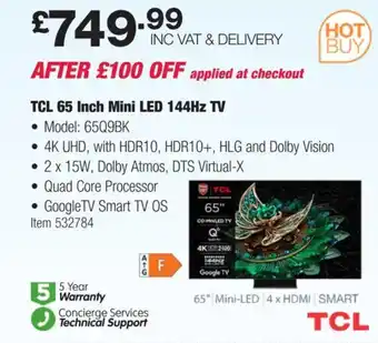 Costco TCL 65 Inch Mini LED 144Hz TV offer