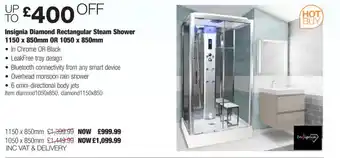 Costco Insignia Diamond Rectangular Steam Shower 1150 x 850mm OR 1050 x 850mm offer