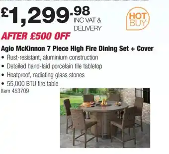 Costco Agio McKinnon 7 Piece High Fire Dining Set + Cover offer