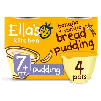Sainsbury's Ella's Kitchen Organic Banana and Vanilla Bread Pudding Baby Dessert Pot Multipack 7+ Months 4 x 80g offer