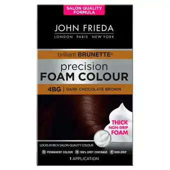 Sainsbury's John Frieda Precision Foam Colour Brilliant Brunette Hair Dye Dark Chocolate Brown 4BG offer