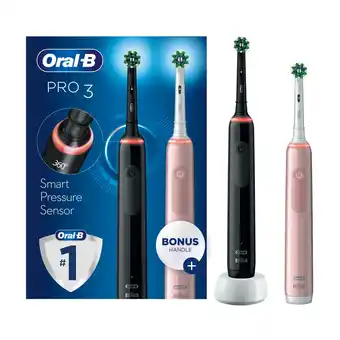 Sainsbury's Oral-B Pro 3 - 3900 - Black & Pink Electric Toothbrushes Designed By Braun offer