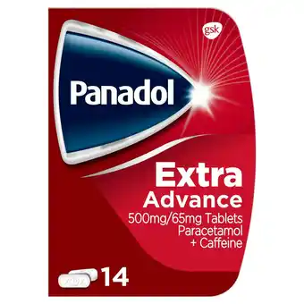 Sainsbury's Panadol Extra Advance paracetamol caffeine pain relief tablets x14 offer