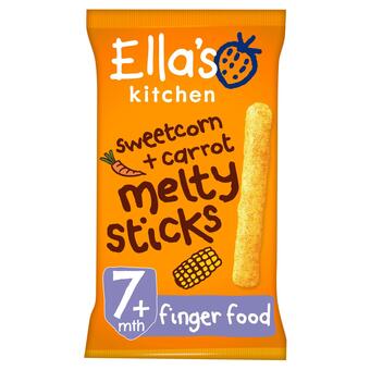 Sainsbury's Ella's Kitchen Organic Sweetcorn and Carrot Melty Sticks Baby Snack 7+ Months 16g offer