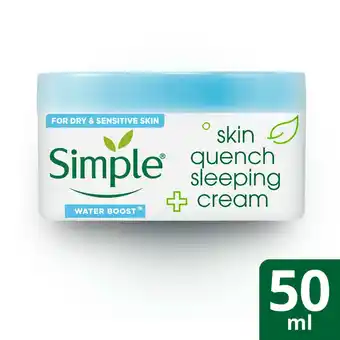 Sainsbury's Simple Water Boost Skin Face Skin Quench Sleeping Cream 50ml offer