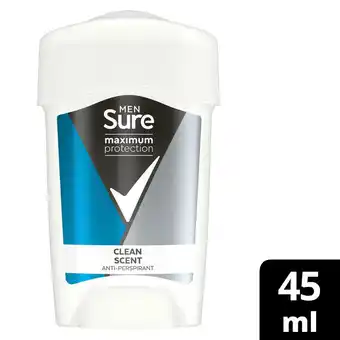 Sainsbury's Sure Men Maximum Protection Anti-Perspirant Deodorant Cream, Clean Scent 45ml offer