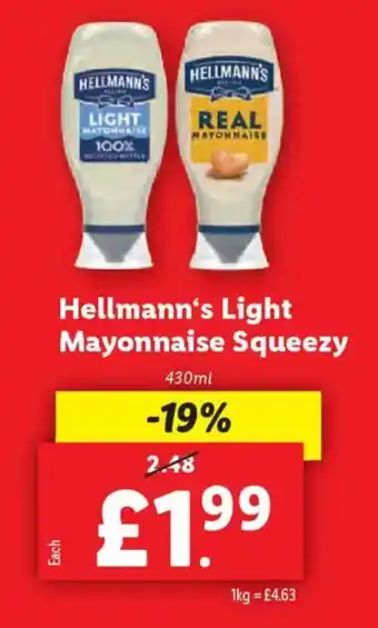 Lidl Hellmann's Light Mayonnaise Squeezy offer