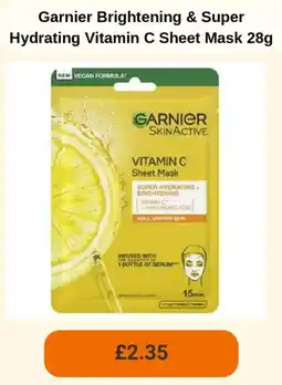 Sainsbury's Garnier Brightening & Super Hydrating Vitamin C Sheet Mask offer