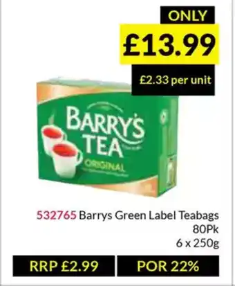 Musgrave MarketPlace Barrys Green Label Teabags offer