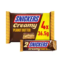 Asda Snickers Creamy Peanut Butter & Milk Chocolate Snack Bars Multipack 146g (4 Pack) offer