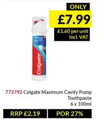 Musgrave MarketPlace Colgate Maximum Cavity Pump Toothpaste offer