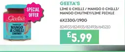 Bestway GEETA'S Lime & chilli / mango & chilli/ mango chutney/lime pickle offer