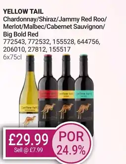 Bestway YELLOW TAIL Chardonnay/Shiraz/Jammy Red Roo/ Merlot/Malbec/Cabernet Sauvignon/ Big Bold Red offer