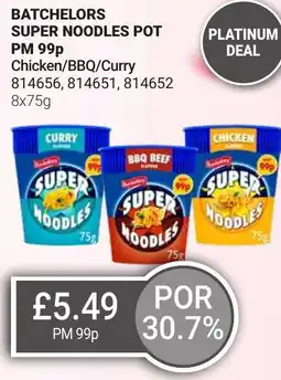 Bestway BATCHELORS Super noodles pot Chicken/BBQ/Curry offer