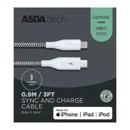 Asda ASDA Tech Lighting to USB-C Cable - White 0.9m offer