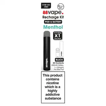 Asda 88Vape Black Menthol Recharge Kit 20mg/ml offer