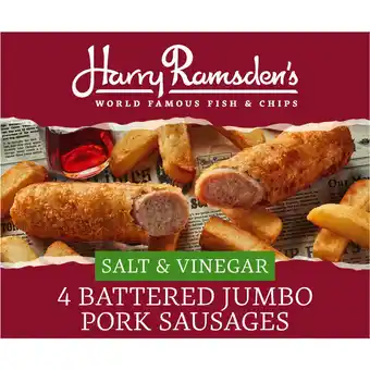 Iceland Harry Ramsdens Salt & Vinegar 4 Battered Jumbo Pork Sausages 528g offer