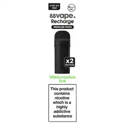 Asda 88Vape 2 Recharge Watermelon Ice Prefilled Pods 20mg/ml offer