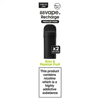 Asda 88Vape 2 Recharge Kiwi & Passion Fruit Prefilled Pods 20mg/ml offer