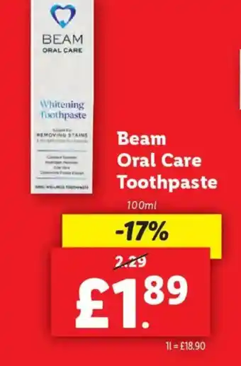 Lidl Beam Oral Care Toothpaste offer