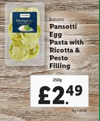 Lidl ITALIAMO Pansotti Egg Pasta with Ricotta & Pesto Filling offer