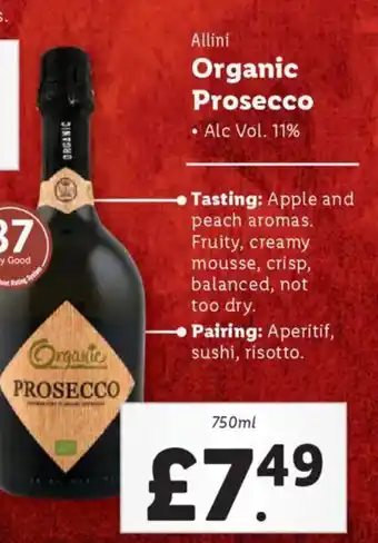 Lidl Allini Organic Prosecco offer