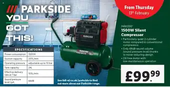 Lidl PARKSIDE 1500W Silent Compressor offer