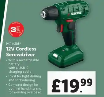 Lidl PARKSIDE 12V Cordless Screwdriver offer