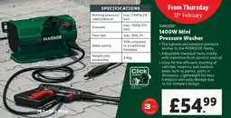 Lidl PARKSIDE 1400W Mini Pressure Washer offer