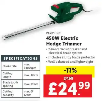 Lidl PARKSIDE 450W Electric Hedge Trimmer offer