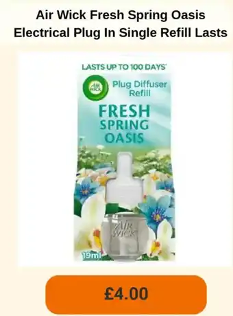 Sainsbury's Air Wick Fresh Spring Oasis Electrical Plug In Single Refill Lasts offer