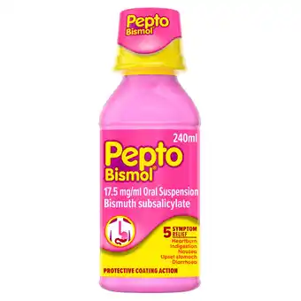 Sainsbury's Pepto Bismol For 5 Symptom Stomach Relief 240ml offer