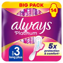Morrisons Always Platinum Sanitary Towels Size 3 Day & Night Winged 14 pack offer
