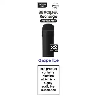 Asda 88Vape 2 Recharge Grape Ice Prefilled Pods offer