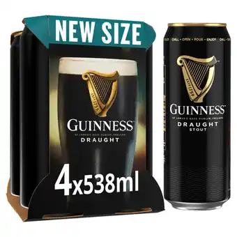 Asda Guinness Draught Stout Beer 4.1% vol 4x538ml Cans offer