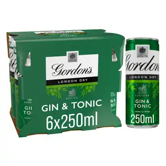 Asda Gordon's London Dry Gin & Tonic Ready To Drink 5% vol 6x250ml Cans offer