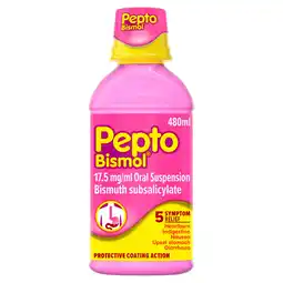 Sainsbury's Pepto Bismol For 5 Symptom Stomach Relief 480ml offer