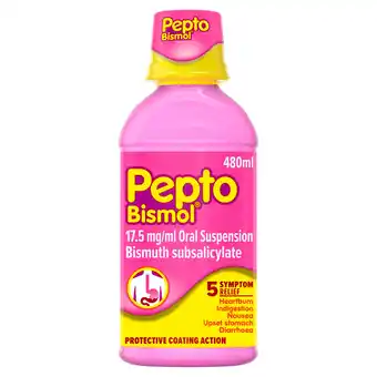 Sainsbury's Pepto Bismol For 5 Symptom Stomach Relief 480ml offer