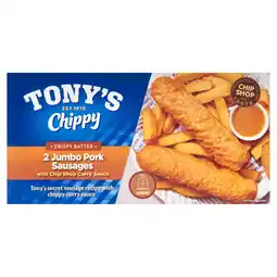 Iceland Tony's Chippy 2 Jumbo Pork Sausages with Chip Shop Curry Sauce 260g offer