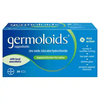 Morrisons Germoloids Haemorrhoid Suppositories, Piles Treatment with Anaesthetic offer