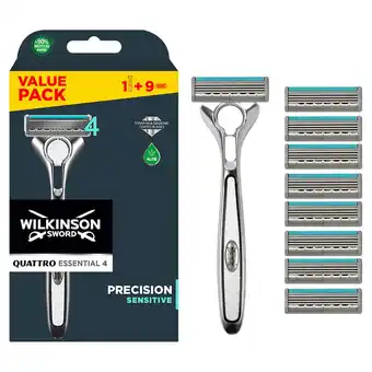 Morrisons Wilkinson Sword Quattro Titanium Sensitive Men's Razor with 9 Blades offer