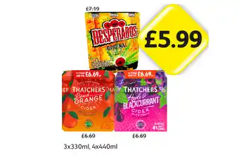 Londis Desperados, Thatchers Blood Orange, Apple & Blackcurrant offer