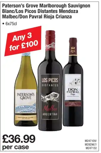 Makro Paterson's Grove Marlborough Sauvignon Blanc/Los Picos Distantes Mendoza Malbec/Don Pavral Rioja Crianza offer