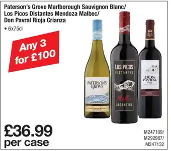 Makro Paterson's Grove Marlborough Sauvignon Blanc/ Los Picos Distantes Mendoza Malbec/ Don Pavral Rioja Crianza offer