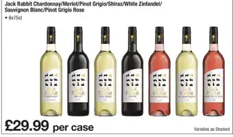 Makro Jack Rabbit Chardonnay/Merlot/Pinot Grigio/Shiraz/White Zinfandel/ Sauvignon Blanc/Pinot Grigio Rose offer